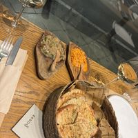 I had the aubergine dip which was delicious (Dip on right is not vegan)  at Ergon House in Athens