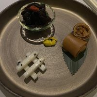 Marinated yam, spring roll, black fungus  at Rùn in Hong Kong Island