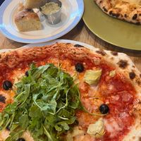 Capri pizza, focaccia with artichoke dip and garlic bread at PALA in Northampton
