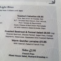 Menu at Valerie's Tearoom in Whitley Bay