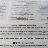 Menu at Valerie's Tearoom in Whitley Bay
