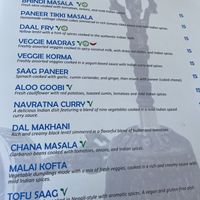 Vegan mains listed here. There’s also vegan soup and appetizers.  at Masala Waves in Huntington Beach