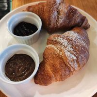Vegan croissant with chocolate dip and blueberry jam at Salvator Boutique Hotel in Prague