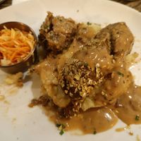 Skirlie Vegetarian Sausage and Olive Oil Mash - had eaten a good portion before taking the photo, oops! at Makars Mash Bar - Edinburgh in Edinburgh