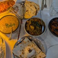 3 vegan curries, left to right - lentil dhal, mixed vegetable and egg plant and potato 😋 at Essence Of Indya in Ipswich