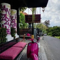 Outside of the restaurant at Banger Pizza in Canggu
