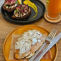 Almond croissant and Mediterranean Bread at Kia Ora Café in Koh Phangan