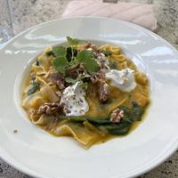 Vegan zucca pasta (with pumpkin, walnuts, coconut, spinach)  at Olive & Angelo in Brisbane