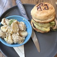 House made burgerrs  at Blossom & Root Kitchen in Danville