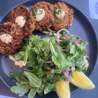 Crab cakes  at Blossom & Root Kitchen in Danville