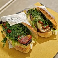 Aubergine, sun dried tomato, rocket and lettuce rolls at Doric Bar (Caffetteria Arcosoli Bluecoop) in Agrigento