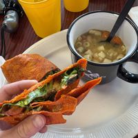 Vegan squash and mushroom wrap with minestrone soup  at The Salty Chef's in Buffalo