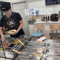 Assembly line counter at BiBiBowl Asian Grill in Ithaca