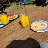 Fresh orange juice & chocolate chip cookie at The Gallery Cafe in East London