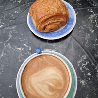 Latte and pain au chocolate at The Gallery Cafe in East London