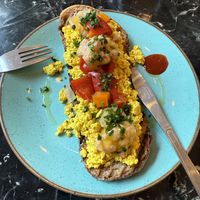 Scramble on toast (I added the siracha on the side)  at The Gallery Cafe in East London