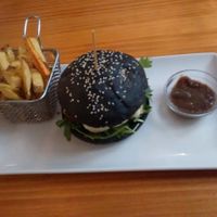 A different choice with a vegan burger but in a black bum that may be not even vegan. at Zombie Bar in Madrid