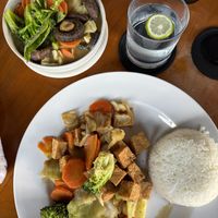 top left: curry, bottom: tofu stir fry  at Let's Pho in Puerto Vallarta