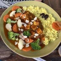 Tofu curry with added steamed veggies  at VegiOasis in Huntington Beach