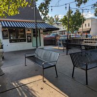 All seating is outdoors at Clementine's Naughty & Nice Creamery in Kirkwood