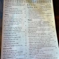 Menu at Kedai Makan in Seattle