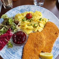 Veganes Schnitzel mit Kartoffelsalat at Wilma Wunder in Passau