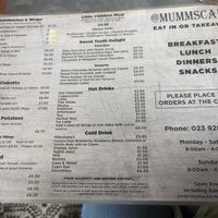 The menu at Mumms Cafe in Portsmouth