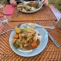 Vegan Massaman Curry (bottom) and vegan Pad Thai (above) at Giggling Squid - Harborne in Birmingham