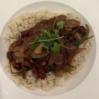 Vegan gumbo and basmati cumin rice  at Le Salbuen Cafe Market in Montclair
