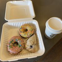 Strawberry Donut, Cake Donut?, Blueberry Scone 😍  at Timeless Coffee Roasters and Bakery in Oakland
