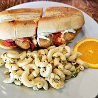 Chicken parm and Macaroni salad at Timeless Coffee Roasters and Bakery in Oakland