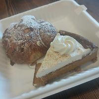 Pumpkin cheesecake and a almond croissant at Timeless Coffee Roasters and Bakery in Oakland