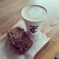 Apple walnut cake and PSL at Timeless Coffee Roasters and Bakery in Oakland
