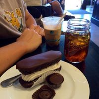 chocodile, salted caramel and peanut butter chocolates, coffee float, iced tea- all so delicious! at Timeless Coffee Roasters and Bakery in Oakland