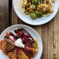 Breakfast Tacos and Waffles at Timeless Coffee Roasters and Bakery in Oakland