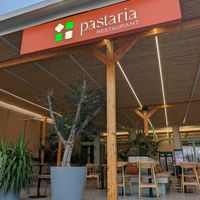 View of restaurant from the street at La Pastaria in Himare