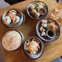 Bao Buns, Fried Tofu, Gyoza, Apple & Cabbage Saladd  at Vegan Haus in Berlin