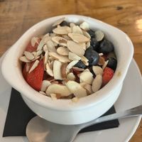 Steel cut oats with fresh fruit and almonds  at Seven Mile Cafe in Denton