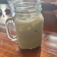 Iced matcha latte with soy milk  at Seven Mile Cafe in Denton