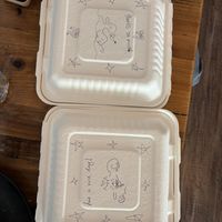 Server decorated our to go boxes!!! So sweet   at Seven Mile Cafe in Denton