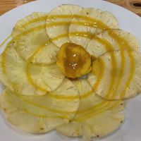 Pineapple carpaccio with mango sorbet  at Restaurant Fermins in Barcelona
