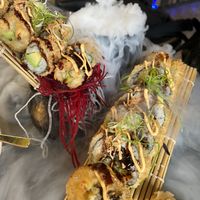 A couple of sushi plates  at Golden Ginkgo  in Berlin