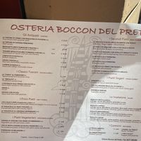 Menu  at Boccon del Prete in Siena