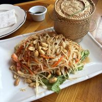 Papaya salad with sticky rice  at Rice Violet in Worcester