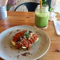 Raw lasagna with Green Basil Smoothie at Atsumi Raw Cafe in Phuket