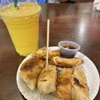 Vegan gyoza. A few minutes after taking pic, plate was completely grease soaked just like the gyoza. ☹️  at Gyoza Yunnan in Chiang Mai