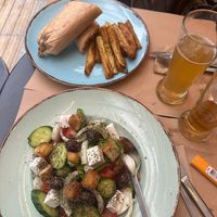 Gyros wrapped in pita & Greek saladd  at Los V in Athens