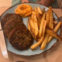 Aubergine patties and potatoes   at Los V in Athens