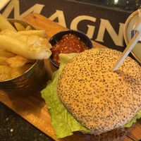 Vegan burger and chips  at The Chlachain Inn in Mallaig