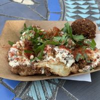 Fried cauliflower with one added falafel to try    at Ima's Kitchen in Denman Island